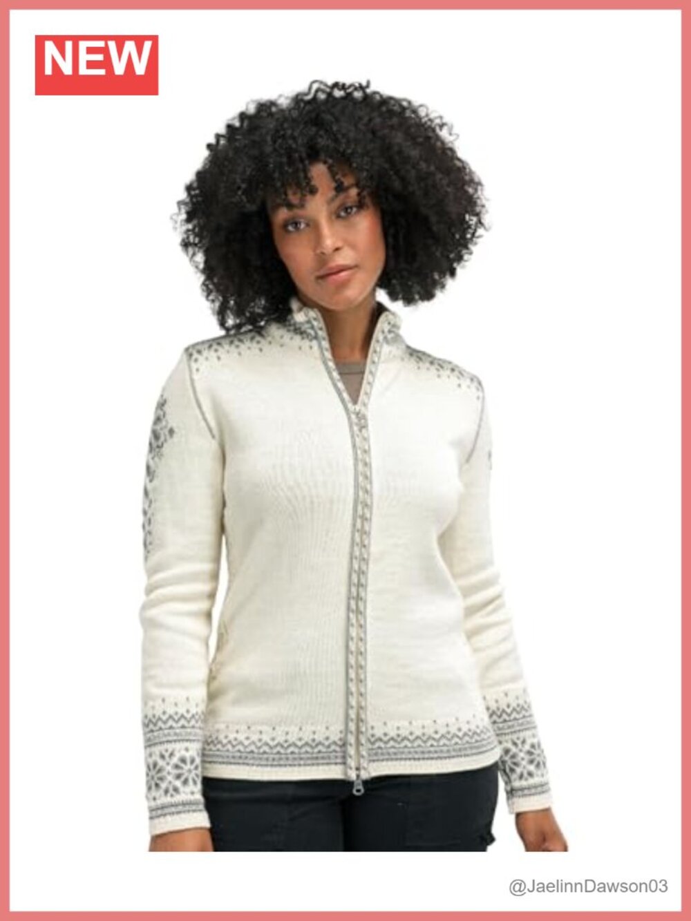 100% Wool Cardigan Two Way Zip Nordic Ski Sweater Women